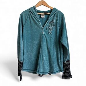 Harley Davidson Hooded Waffle Knit Henley Shirt XL